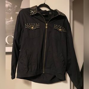 Vintage EVR black jean jacket with rhinestones and star zipper - M